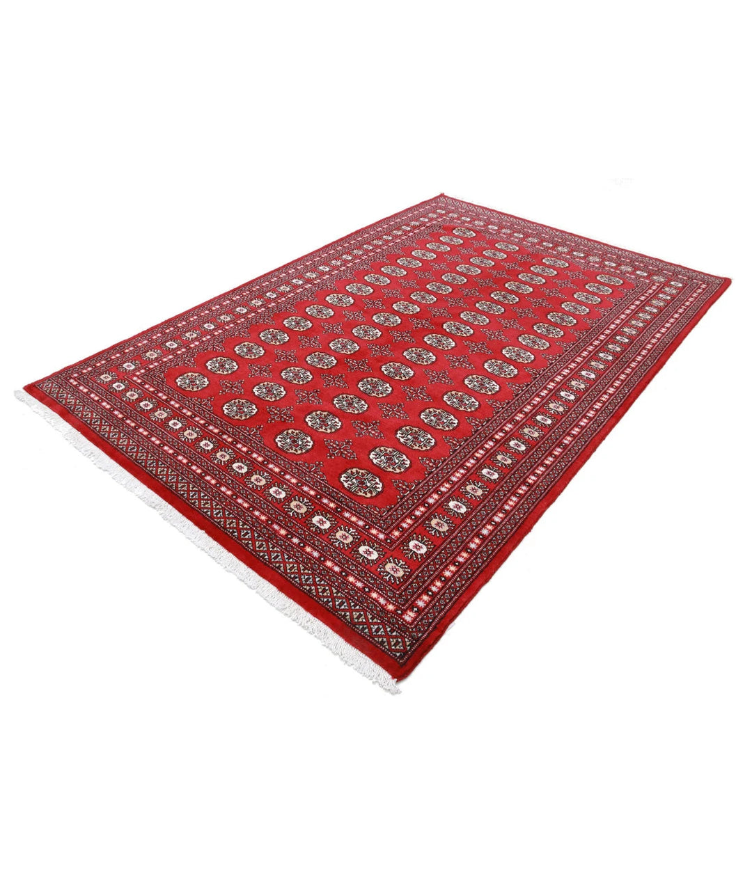 Red Pakistani Bokhara Rug 6' 0" x 8' 10" Hand-Knotted | No. AT97899