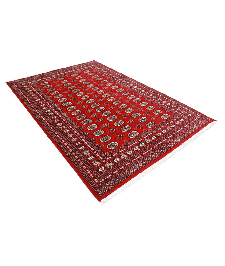 Red Pakistani Bokhara Rug 6' 0" x 8' 10" Hand-Knotted | No. AT97899