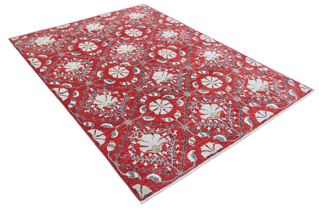Afghan Oriental Rug 5' 6" x 7' 6" Hand-Knotted | No. AT98009