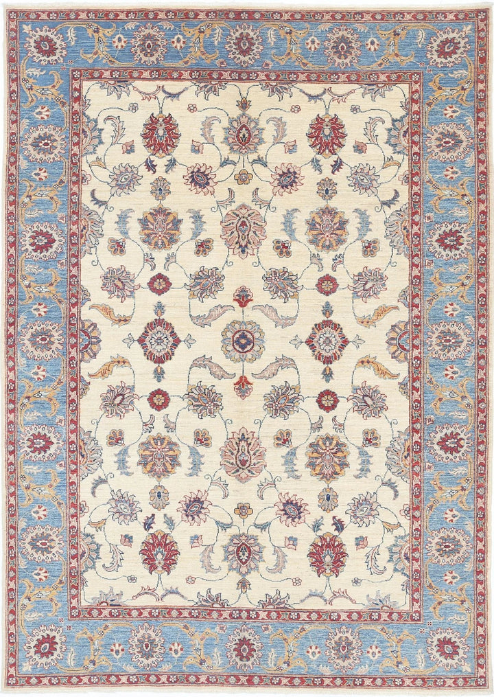 Ivory Afghan Ziegler Rug 5' 5" x 7' 8" Hand-Knotted | No. AT98052
