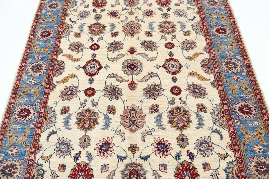 Ivory Afghan Ziegler Rug 5' 5" x 7' 8" Hand-Knotted | No. AT98052