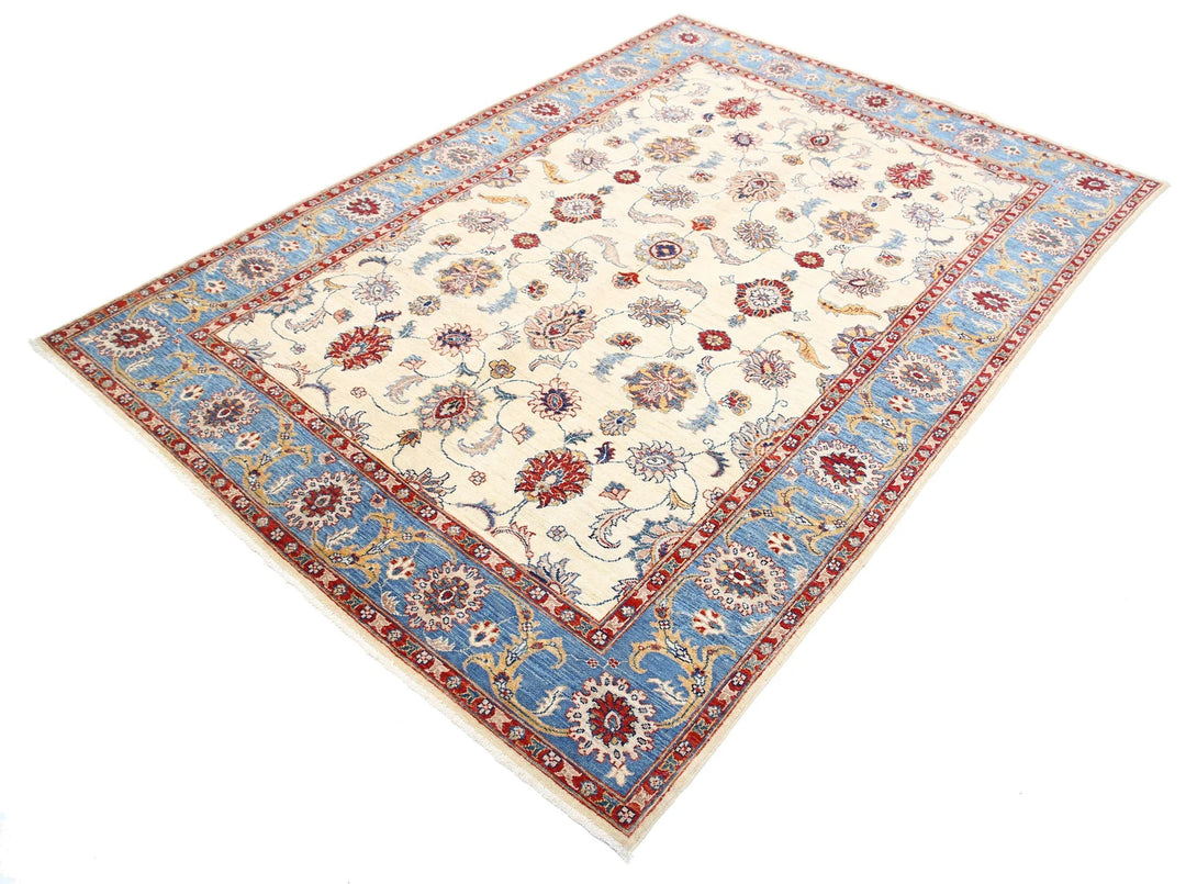 Ivory Afghan Ziegler Rug 5' 5" x 7' 8" Hand-Knotted | No. AT98052