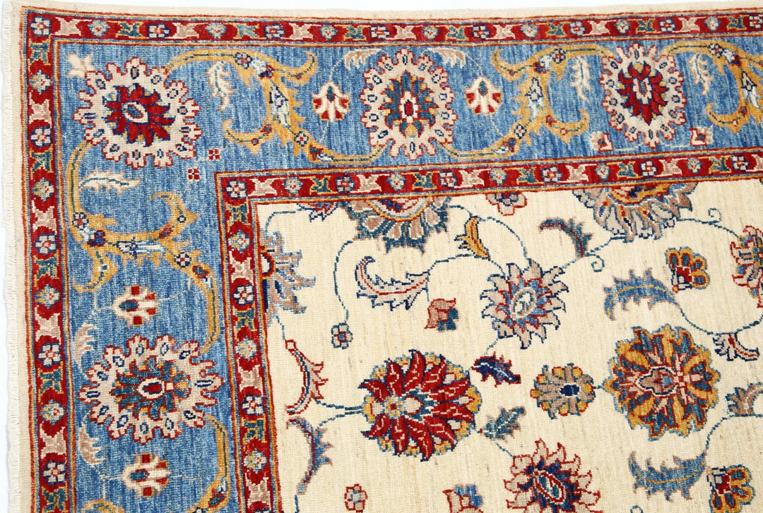 Ivory Afghan Ziegler Rug 5' 5" x 7' 8" Hand-Knotted | No. AT98052