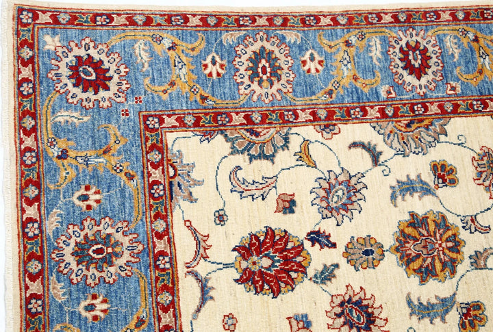 Ivory Afghan Ziegler Rug 5' 5" x 7' 8" Hand-Knotted | No. AT98052