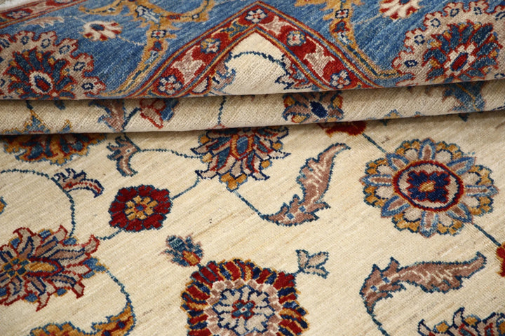 Ivory Afghan Ziegler Rug 5' 5" x 7' 8" Hand-Knotted | No. AT98052