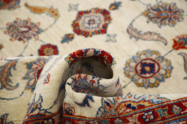 Ivory Afghan Ziegler Rug 5' 5" x 7' 8" Hand-Knotted | No. AT98052