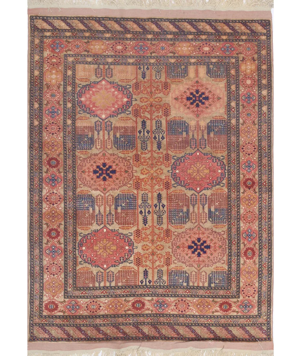 Beige Afghan Tribal Rug 4' 0" x 5' 3" Hand-Knotted | No. AT981847