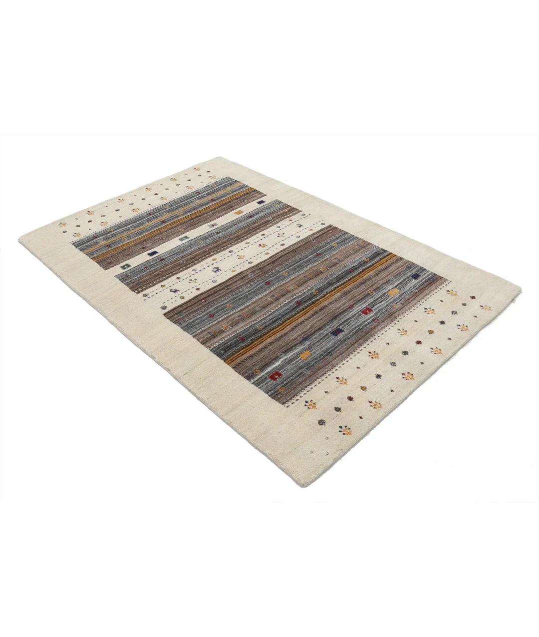 Ivory Indian Oriental Rug 4' 1" x 5' 11" Hand-Knotted | No. AT982072