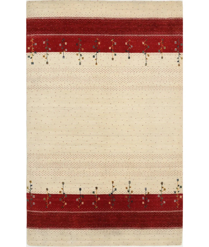 Ivory Indian Oriental Rug 5' 1" x 8' 0" Hand-Knotted | No. AT98256