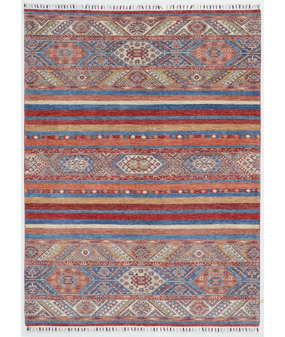Blue Afghan Khurjeen Rug 5' 9" x 7' 9" Hand-Knotted | No. AT98314