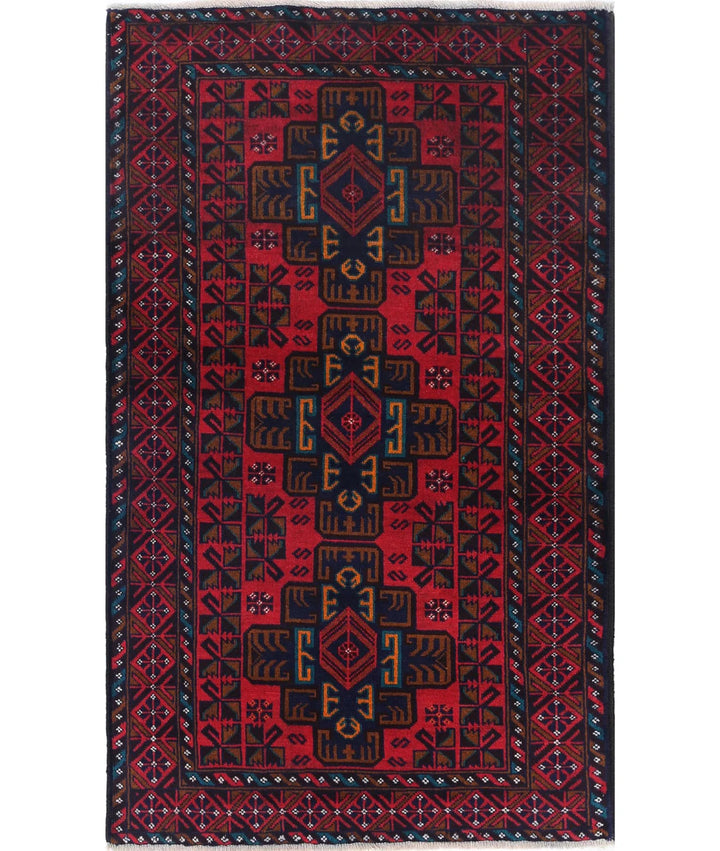 Red Afghan Baluchi Rug 2' 8" x 4' 8" Hand-Knotted | No. AT98379