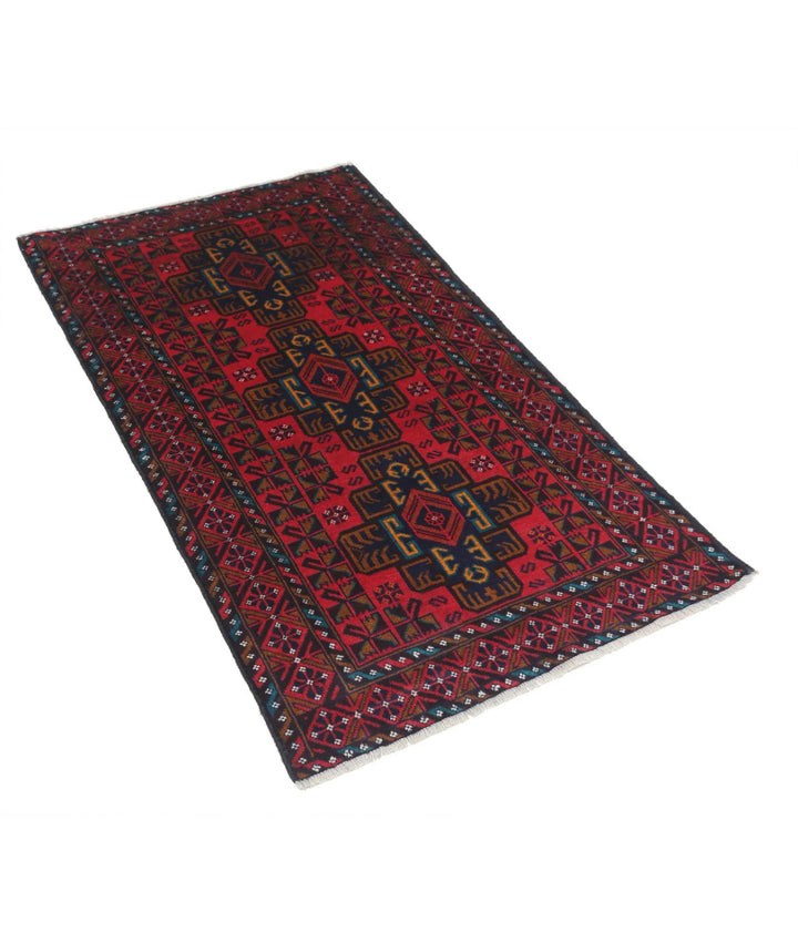 Red Afghan Baluchi Rug 2' 8" x 4' 8" Hand-Knotted | No. AT98379