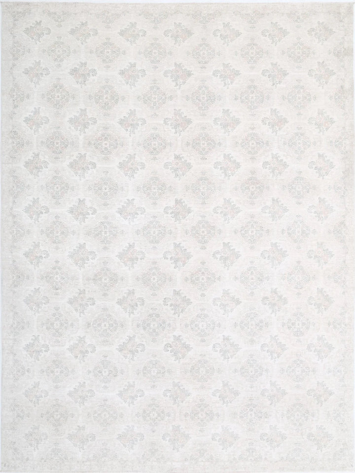 Ivory Afghan Oriental Rug 9' 1" x 12' 3" Hand-Knotted | No. AT98610