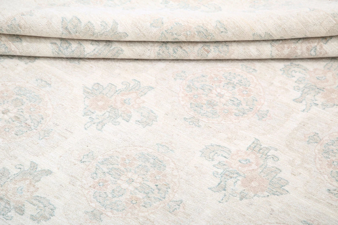 Ivory Afghan Oriental Rug 9' 1" x 12' 3" Hand-Knotted | No. AT98610