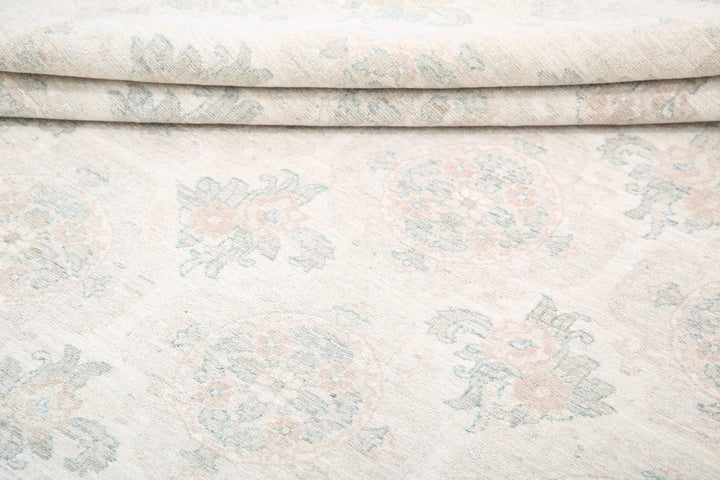 Ivory Afghan Oriental Rug 9' 1" x 12' 3" Hand-Knotted | No. AT98610