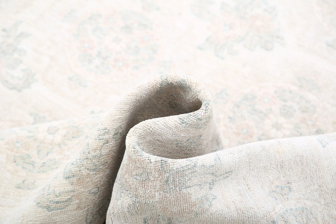 Ivory Afghan Oriental Rug 9' 1" x 12' 3" Hand-Knotted | No. AT98610