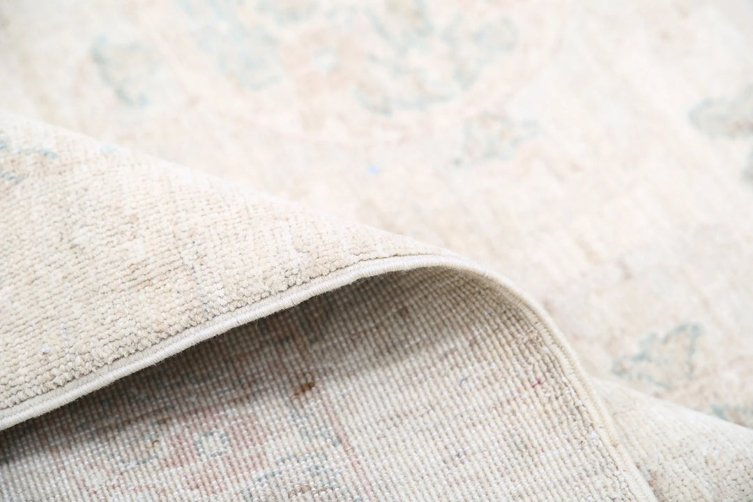 Ivory Afghan Oriental Rug 9' 1" x 12' 3" Hand-Knotted | No. AT98610
