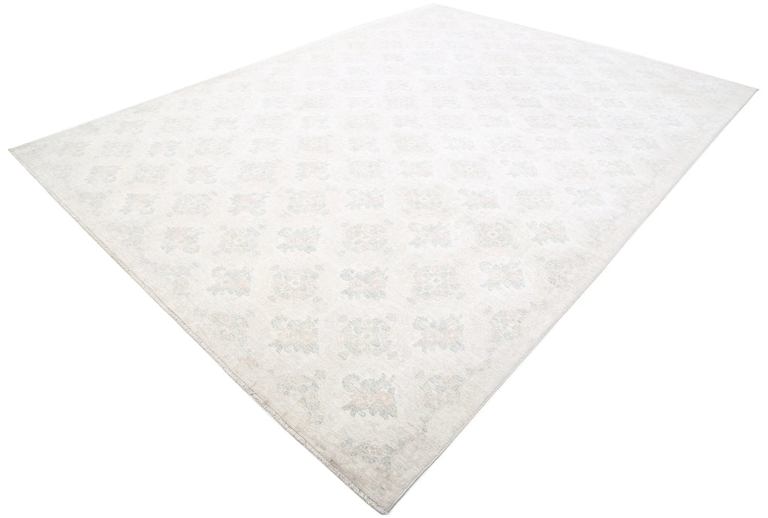 Ivory Afghan Oriental Rug 9' 1" x 12' 3" Hand-Knotted | No. AT98610