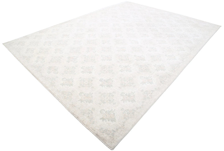 Ivory Afghan Oriental Rug 9' 1" x 12' 3" Hand-Knotted | No. AT98610