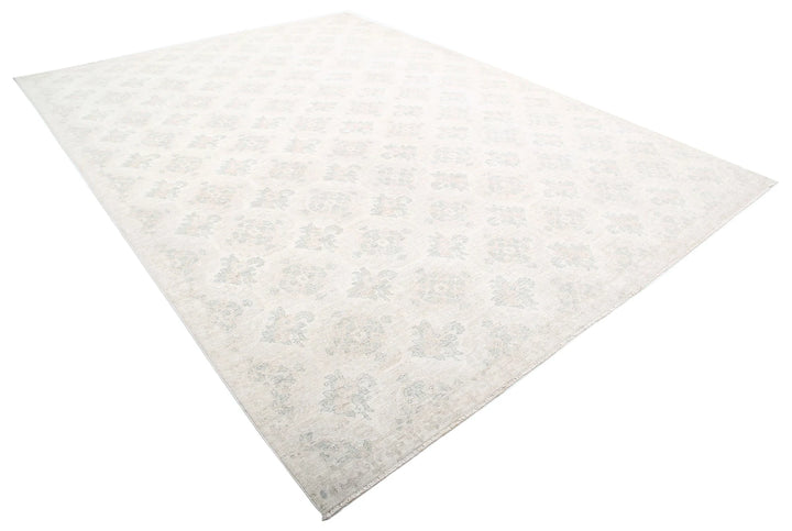Ivory Afghan Oriental Rug 9' 1" x 12' 3" Hand-Knotted | No. AT98610