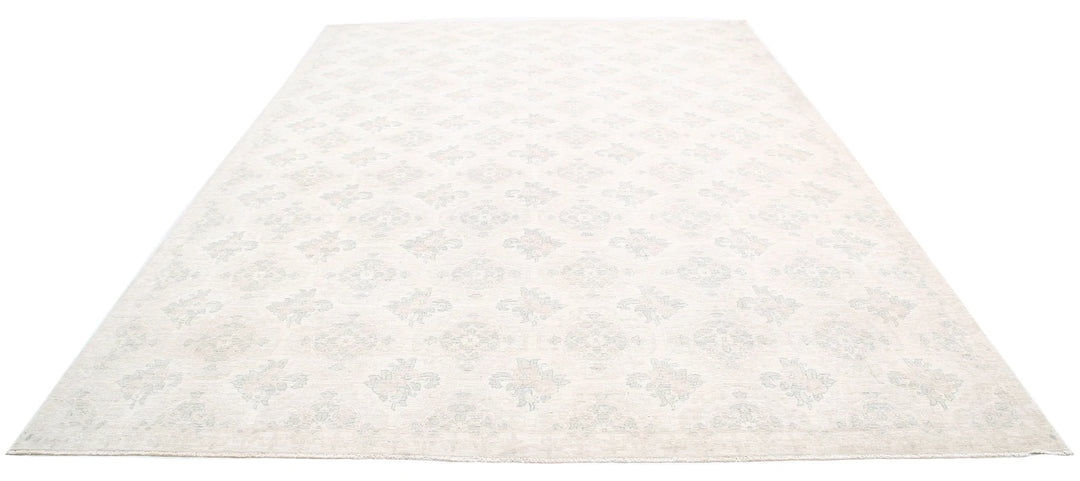 Ivory Afghan Oriental Rug 9' 1" x 12' 3" Hand-Knotted | No. AT98610