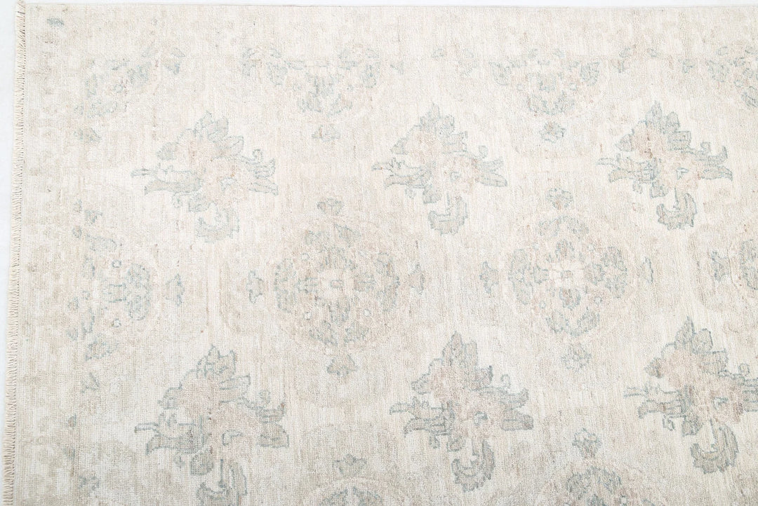 Ivory Afghan Oriental Rug 9' 1" x 12' 3" Hand-Knotted | No. AT98610