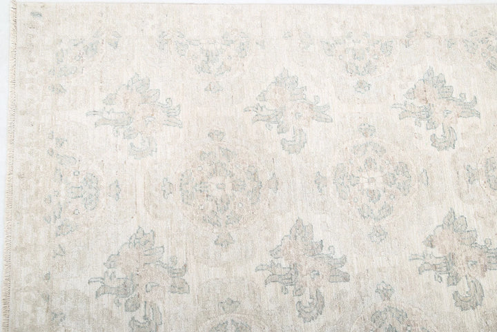 Ivory Afghan Oriental Rug 9' 1" x 12' 3" Hand-Knotted | No. AT98610