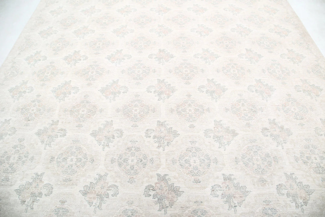 Ivory Afghan Oriental Rug 9' 1" x 12' 3" Hand-Knotted | No. AT98610