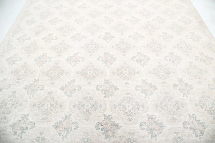 Ivory Afghan Oriental Rug 9' 1" x 12' 3" Hand-Knotted | No. AT98610
