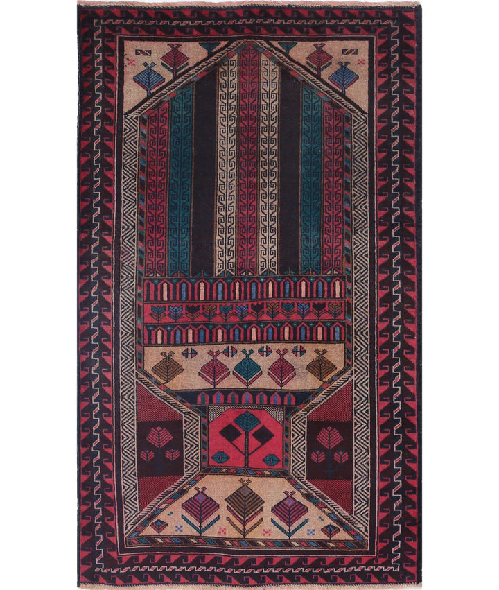 Red Afghan Baluchi Rug 2' 10" x 4' 11" Hand-Knotted | No. AT98661