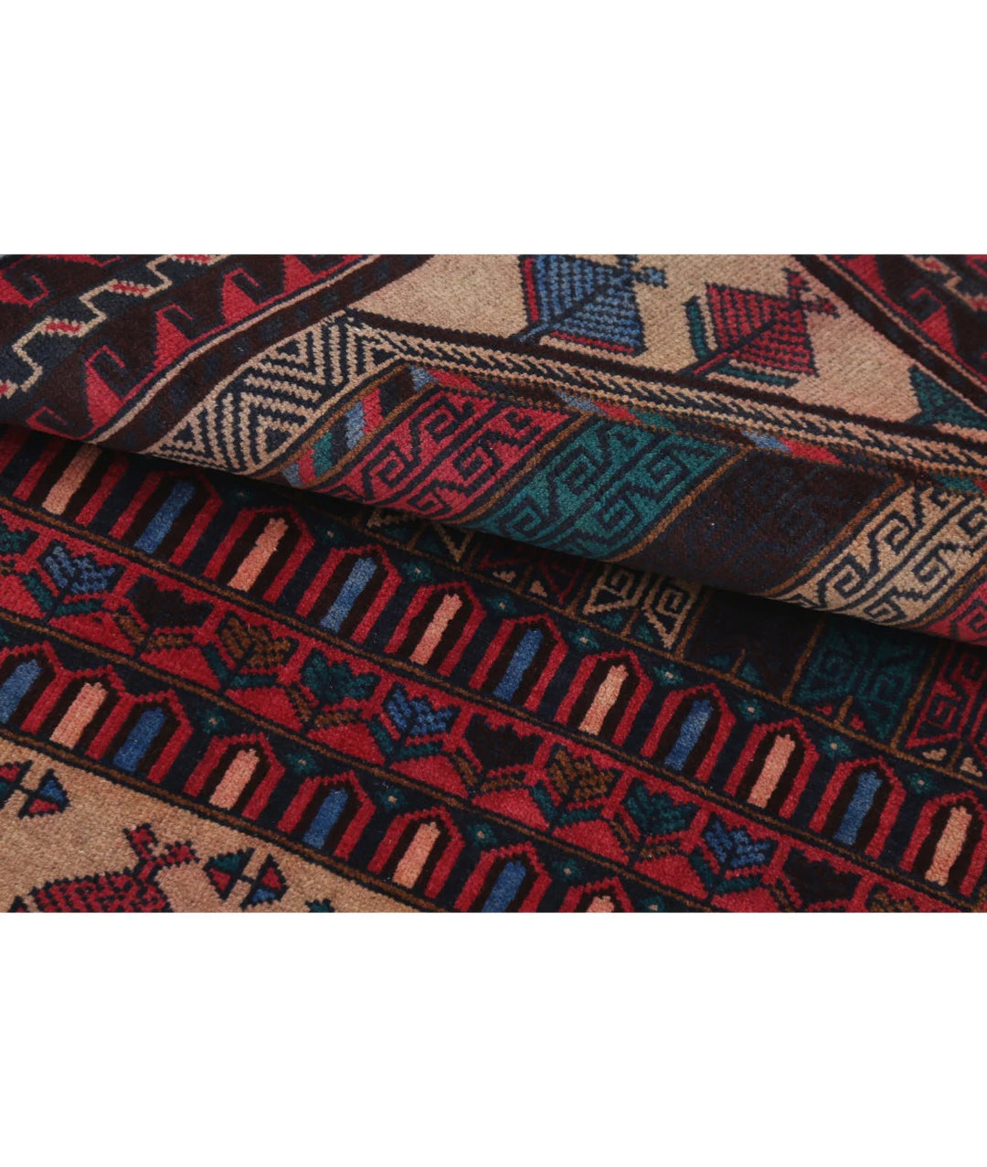 Red Afghan Baluchi Rug 2' 10" x 4' 11" Hand-Knotted | No. AT98661