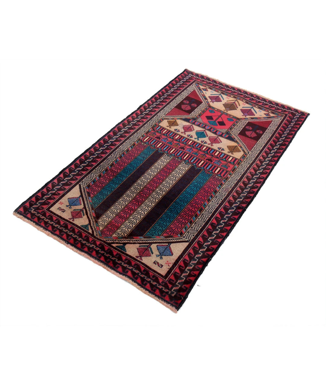 Red Afghan Baluchi Rug 2' 10" x 4' 11" Hand-Knotted | No. AT98661