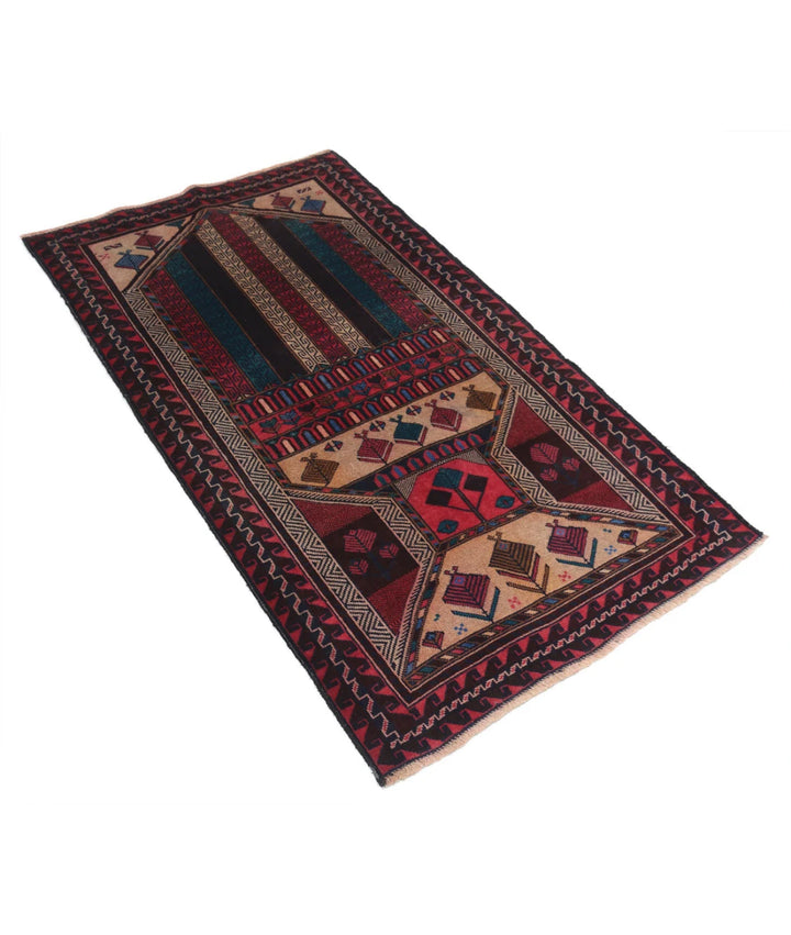 Red Afghan Baluchi Rug 2' 10" x 4' 11" Hand-Knotted | No. AT98661