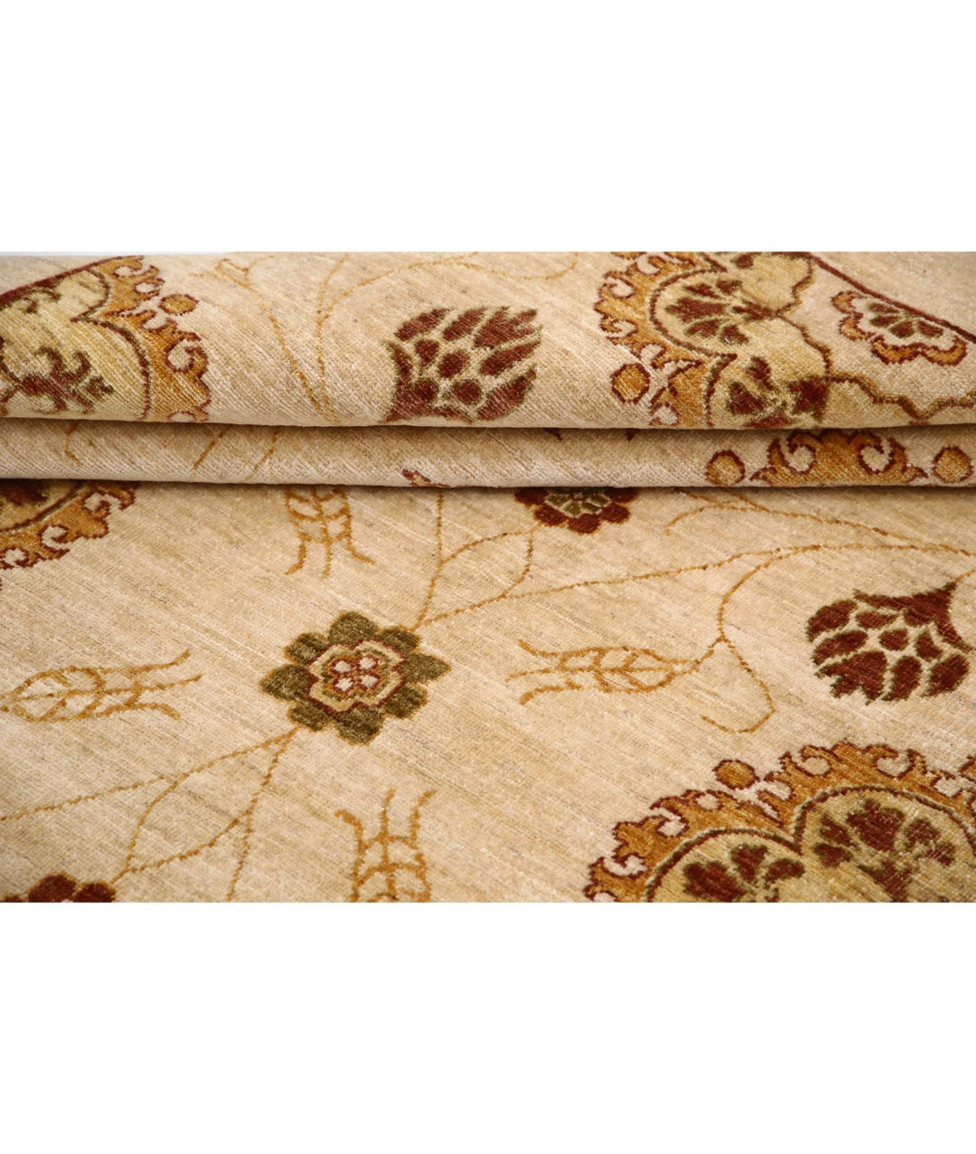 Beige Afghan Modcar Rug 6' 6" x 7' 10" Hand-Knotted | No. AT98735