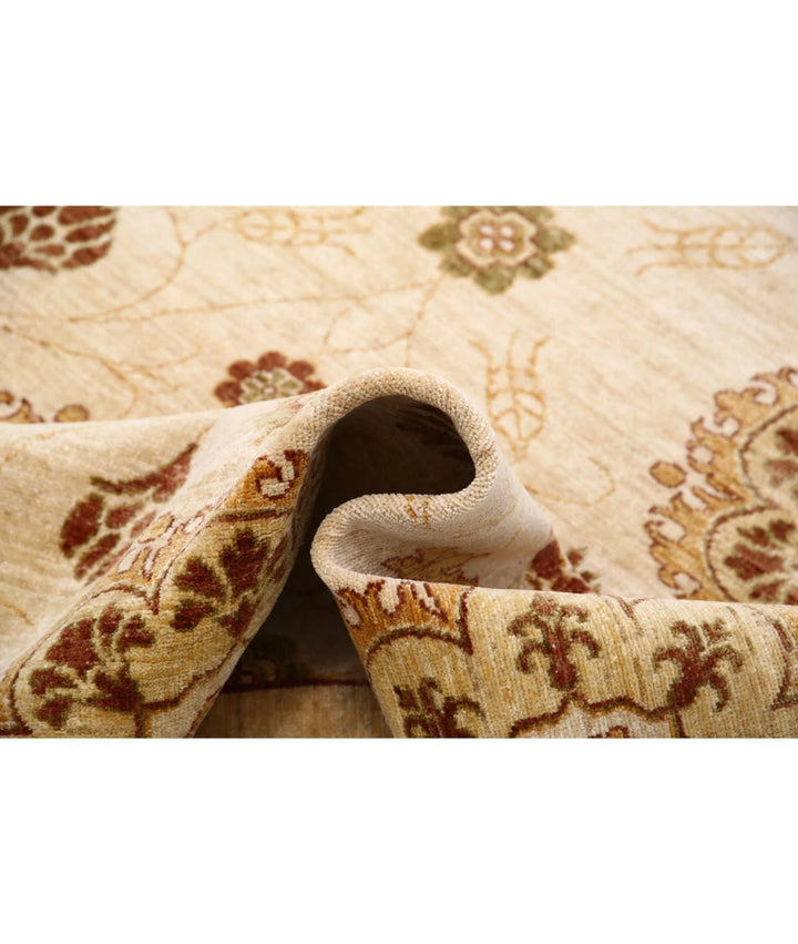 Beige Afghan Modcar Rug 6' 6" x 7' 10" Hand-Knotted | No. AT98735
