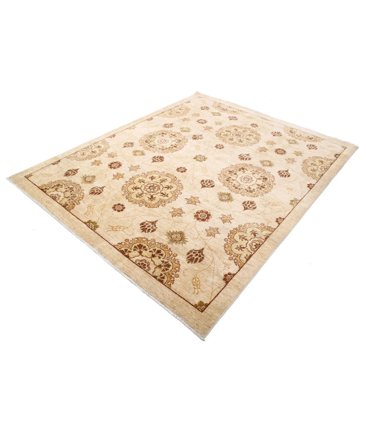 Beige Afghan Modcar Rug 6' 6" x 7' 10" Hand-Knotted | No. AT98735