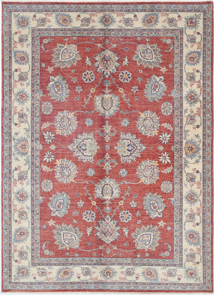 Red Afghan Ziegler Rug 5' 5" x 7' 9" Hand-Knotted | No. AT98748