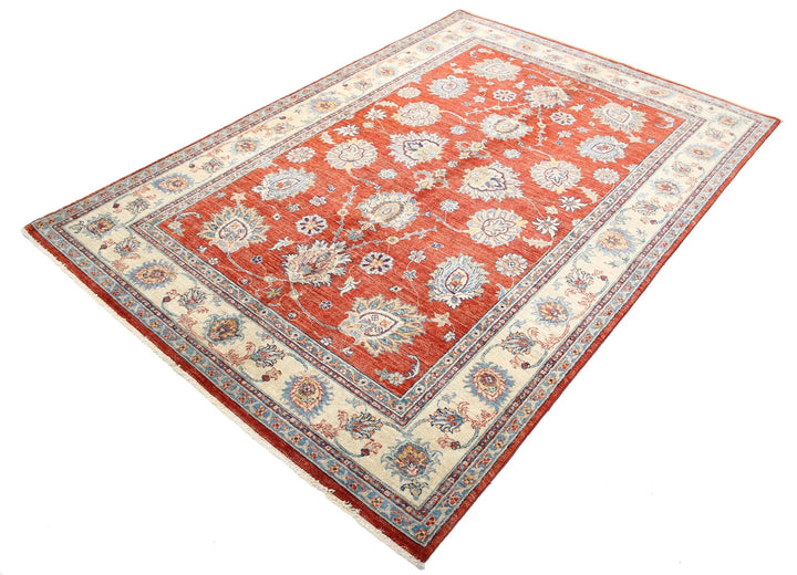 Red Afghan Ziegler Rug 5' 5" x 7' 9" Hand-Knotted | No. AT98748