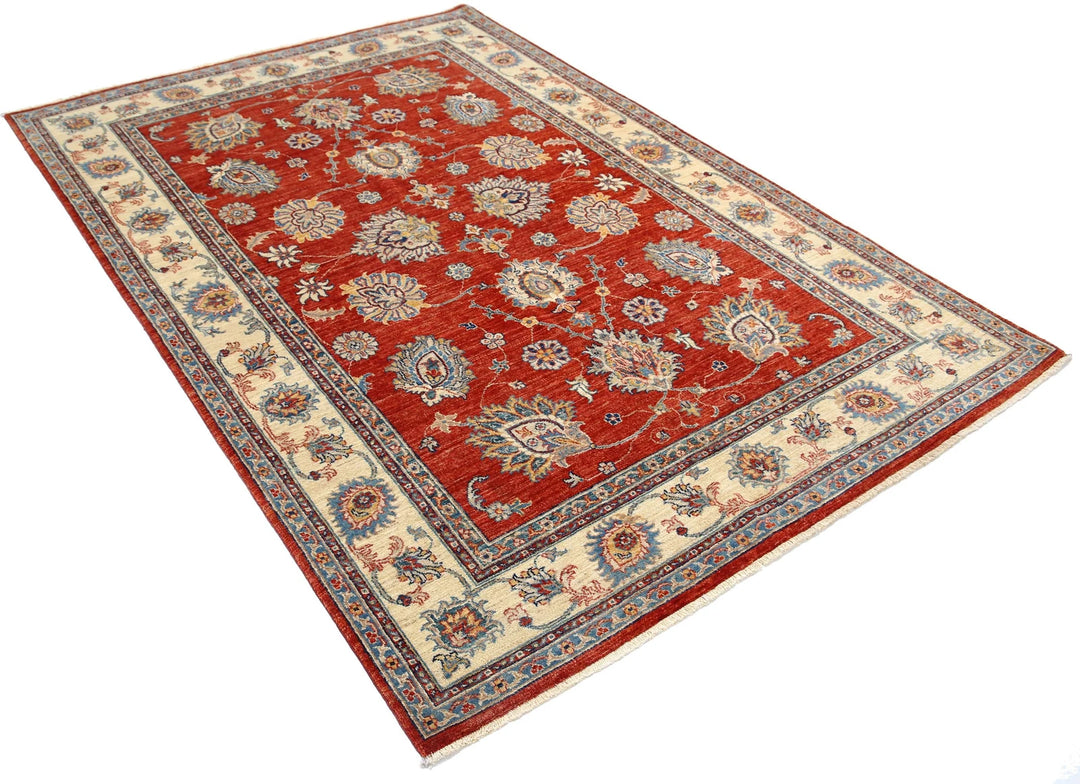 Red Afghan Ziegler Rug 5' 5" x 7' 9" Hand-Knotted | No. AT98748