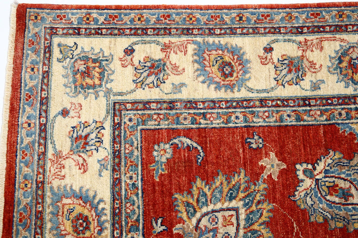 Red Afghan Ziegler Rug 5' 5" x 7' 9" Hand-Knotted | No. AT98748