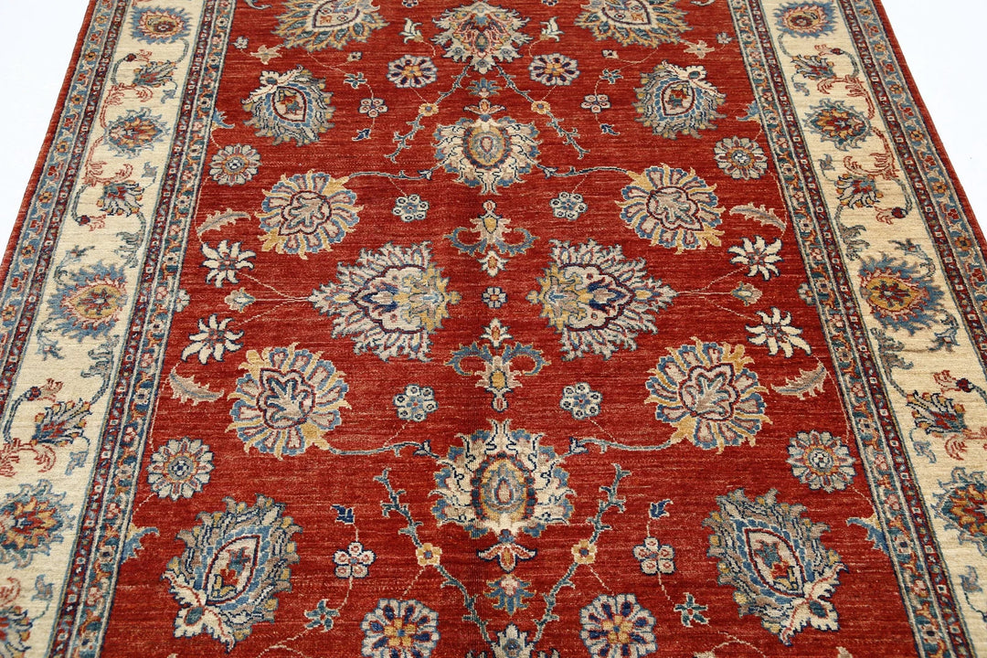 Red Afghan Ziegler Rug 5' 5" x 7' 9" Hand-Knotted | No. AT98748