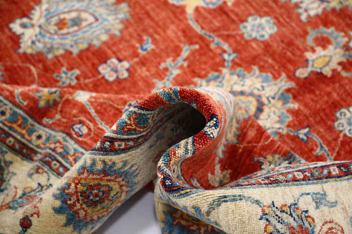 Red Afghan Ziegler Rug 5' 5" x 7' 9" Hand-Knotted | No. AT98748