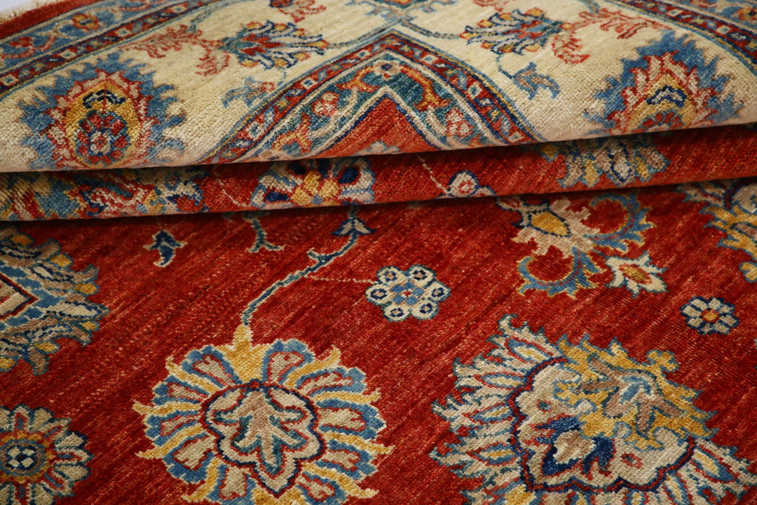 Red Afghan Ziegler Rug 5' 5" x 7' 9" Hand-Knotted | No. AT98748