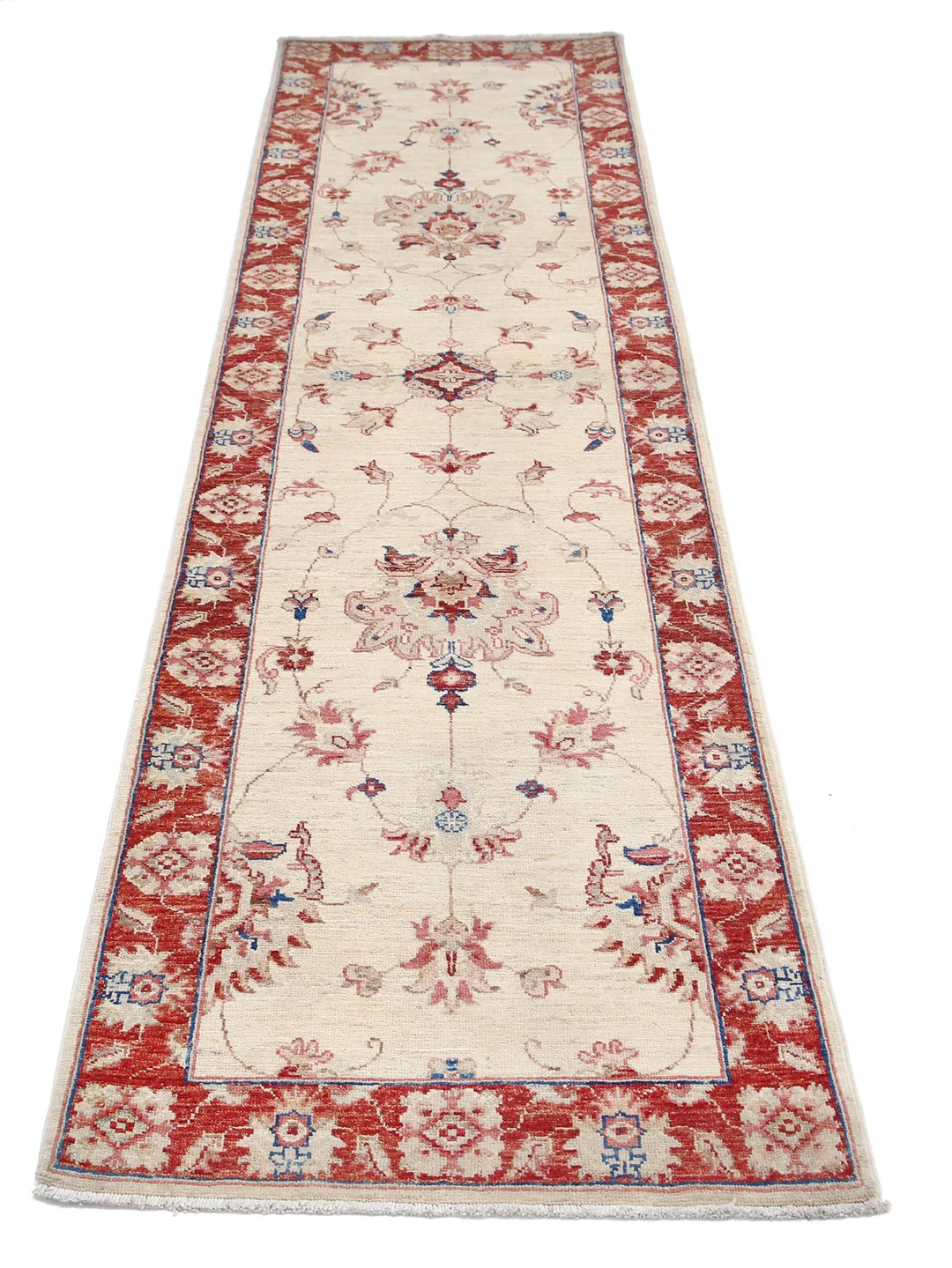 Ivory Afghan Oriental Rug 2'5" x 8'7" Hand-Knotted view