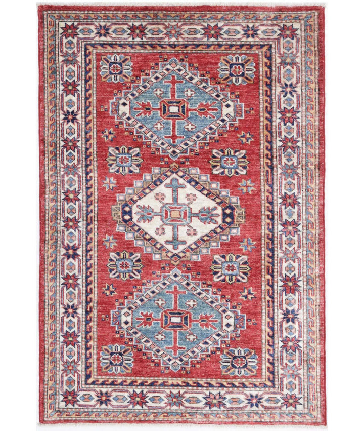 Red Afghan Kazak Rug 2' 9" x 4' 1" Hand-Knotted | No. AT98947