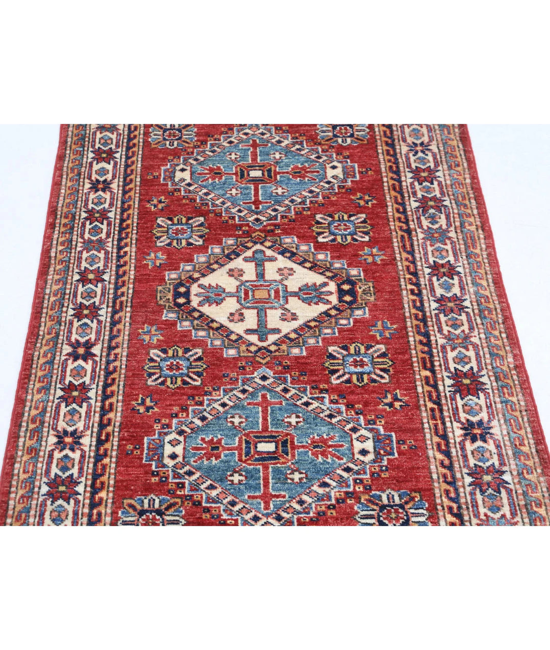 Red Afghan Kazak Rug 2' 9" x 4' 1" Hand-Knotted | No. AT98947