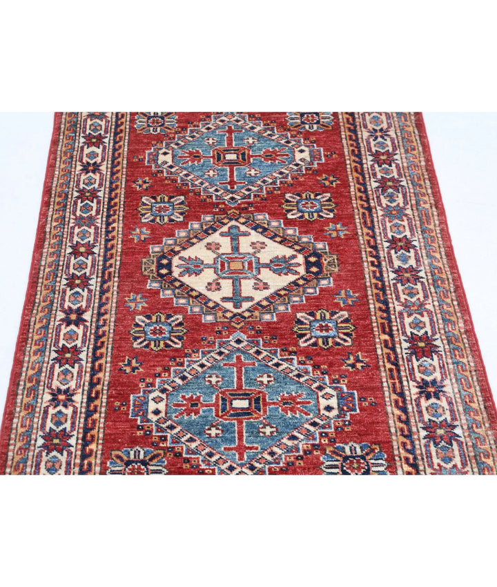 Red Afghan Kazak Rug 2' 9" x 4' 1" Hand-Knotted | No. AT98947