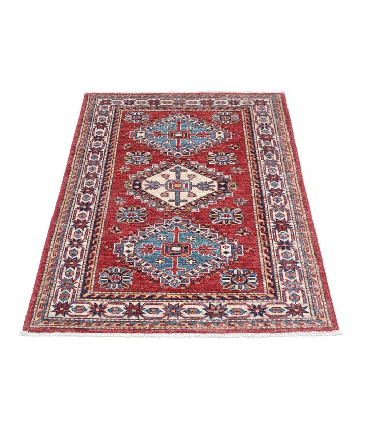 Red Afghan Kazak Rug 2' 9" x 4' 1" Hand-Knotted | No. AT98947