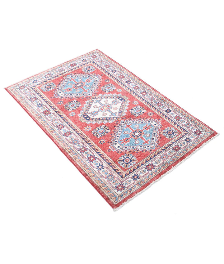 Red Afghan Kazak Rug 2' 9" x 4' 1" Hand-Knotted | No. AT98947