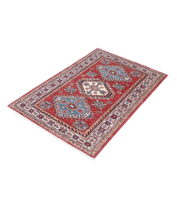 Red Afghan Kazak Rug 2' 9" x 4' 1" Hand-Knotted | No. AT98947